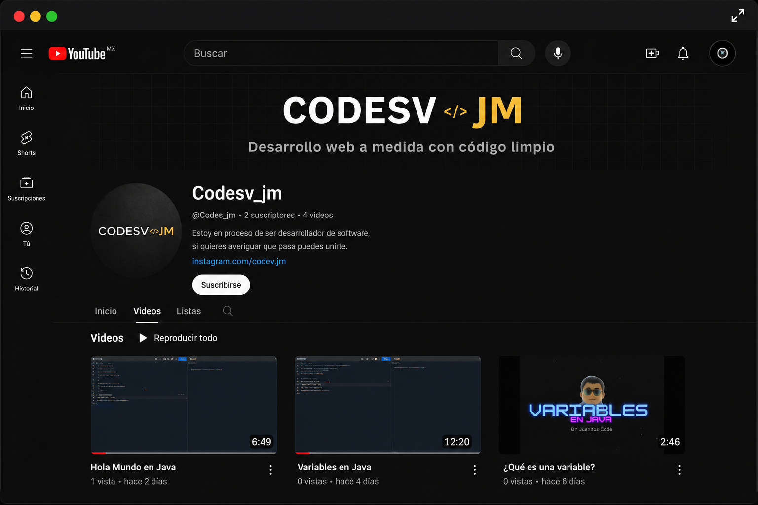 Canal de YouTube Codesv.JM